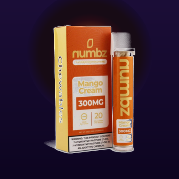 Numbz 7-OH Tablets 300mg Mango Cream 20-count bottle and box